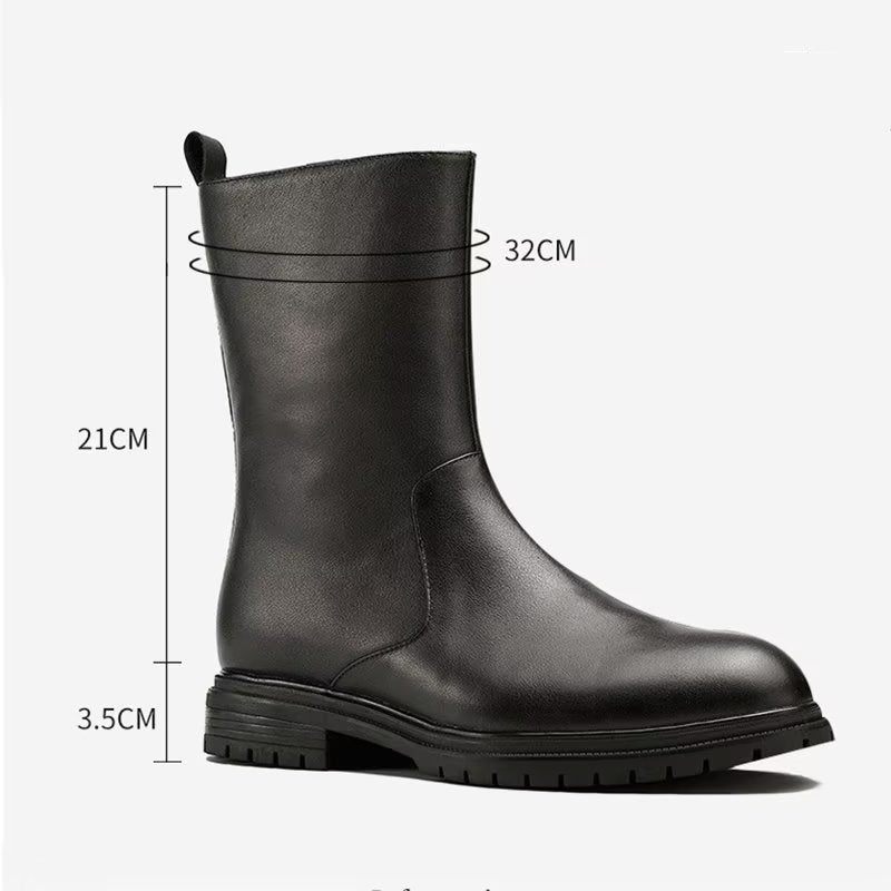 Botas Masculinas Com Zíper Couro Genuíno - Preto