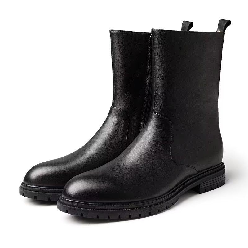 Botas Masculinas Com Zíper Couro Genuíno - Preto