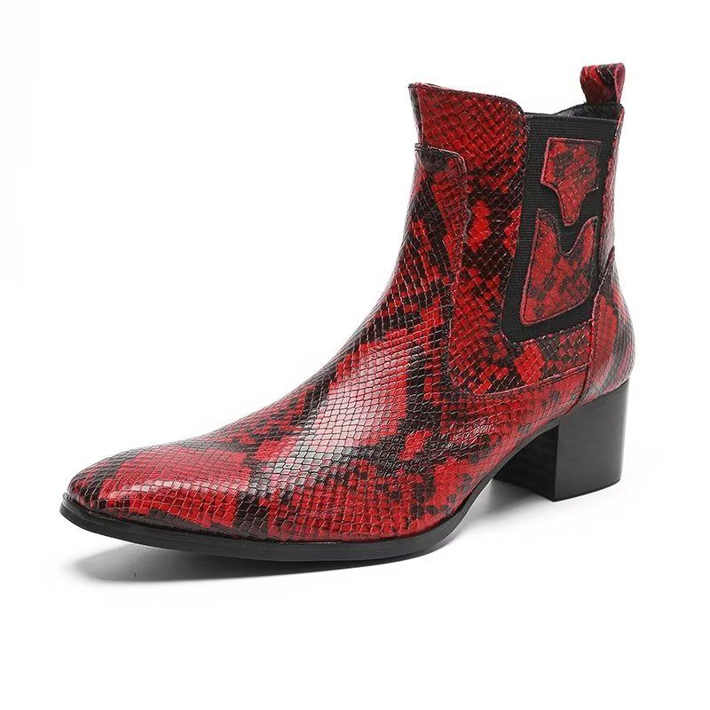 Botas Masculinas Com Zíper Couro Serpente Exótica - Vermelho