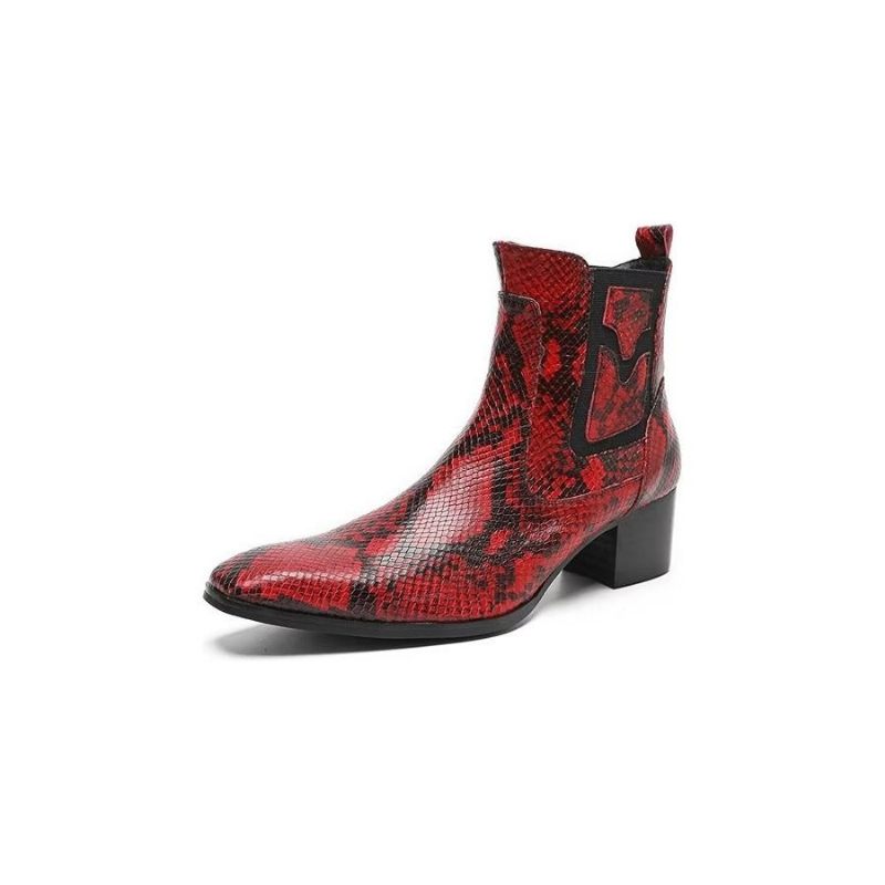 Botas Masculinas Com Zíper Couro Serpente Exótica - Vermelho