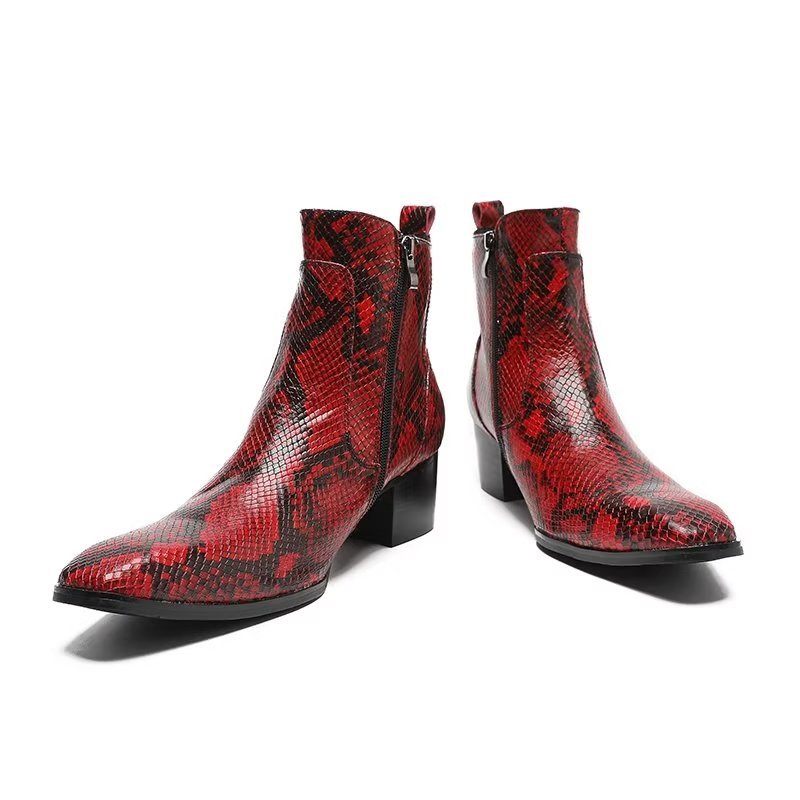 Botas Masculinas Com Zíper Couro Serpente Exótica - Vermelho