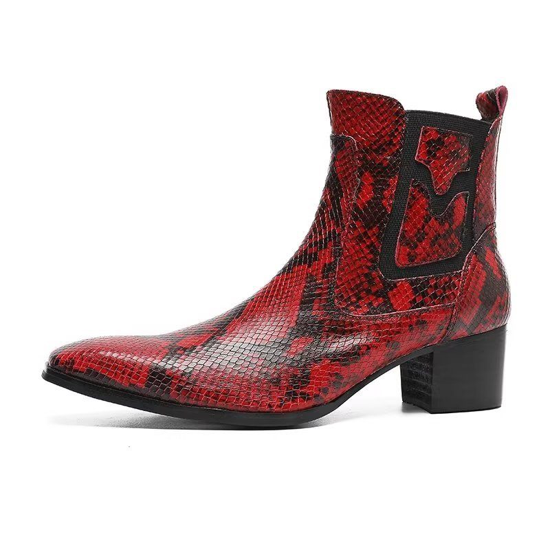 Botas Masculinas Com Zíper Couro Serpente Exótica - Vermelho