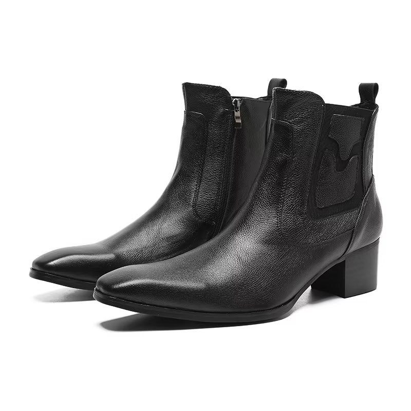 Botas Masculinas Com Zíper Couro Serpente Exótica - Preto