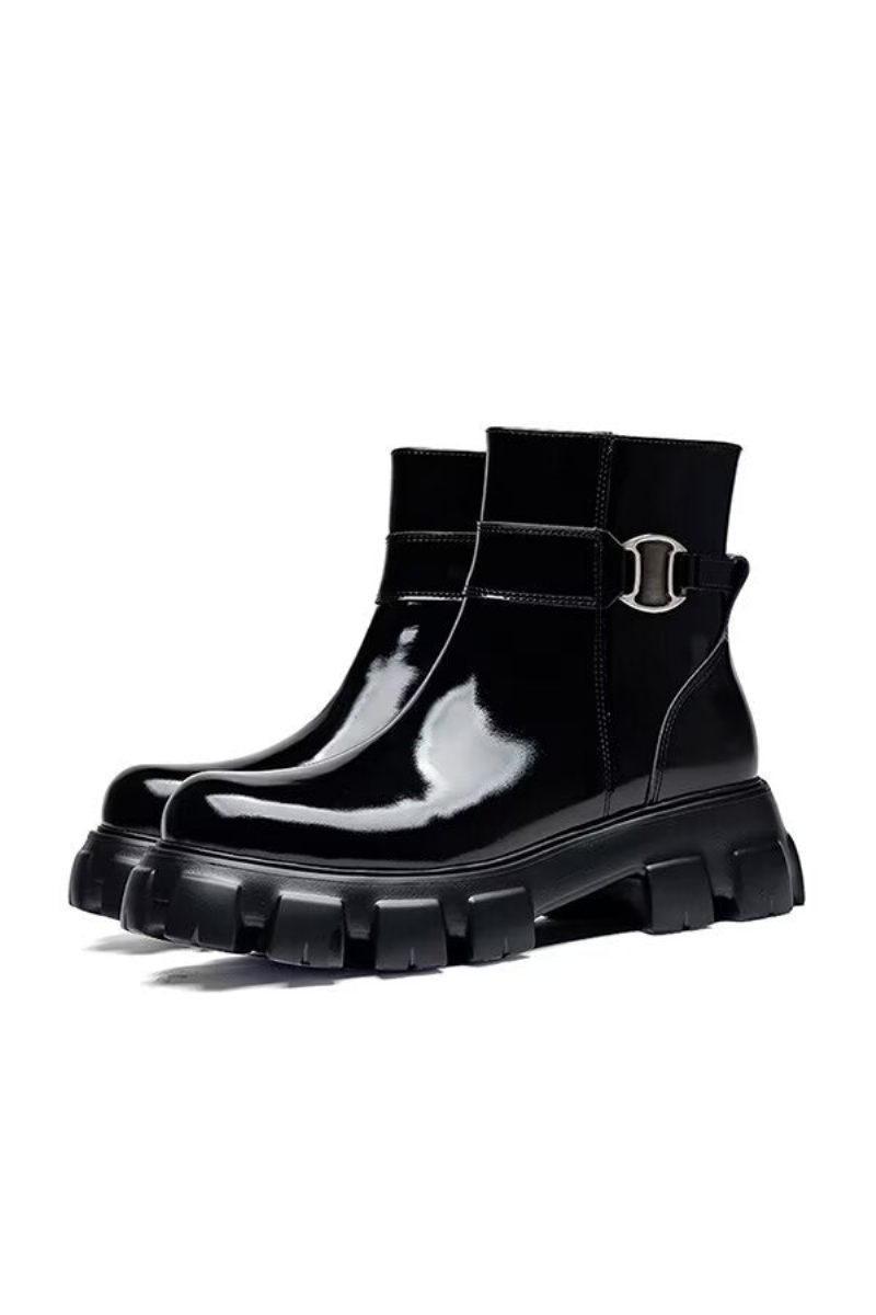 Botas Masculinas Com Zíper Couro Vaca - Preto