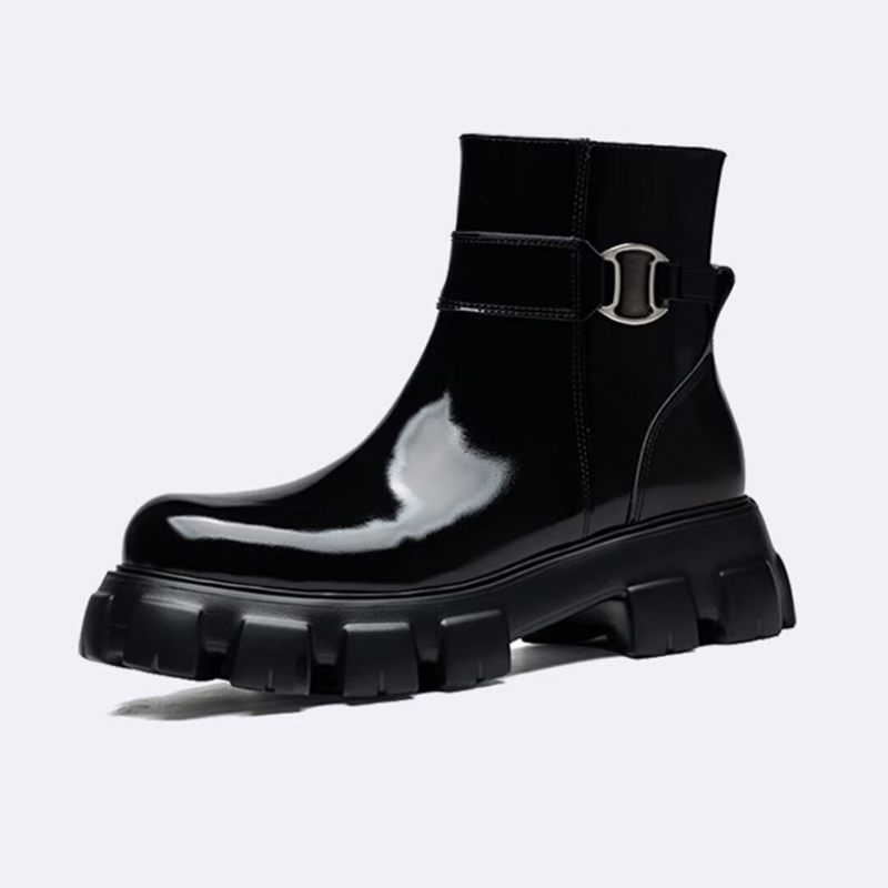 Botas Masculinas Com Zíper Couro Vaca - Preto