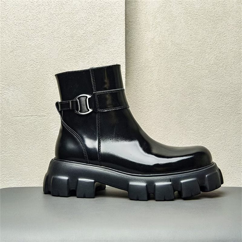 Botas Masculinas Com Zíper Couro Vaca - Preto