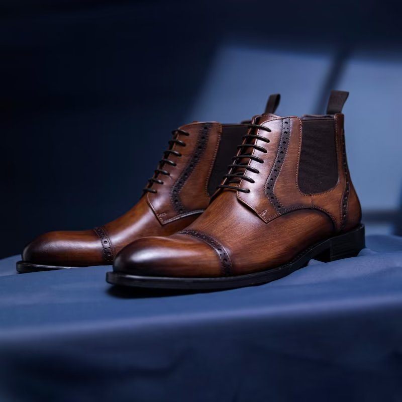 Botas Masculinas Com Zíper Forrado Pele Luxo - Café