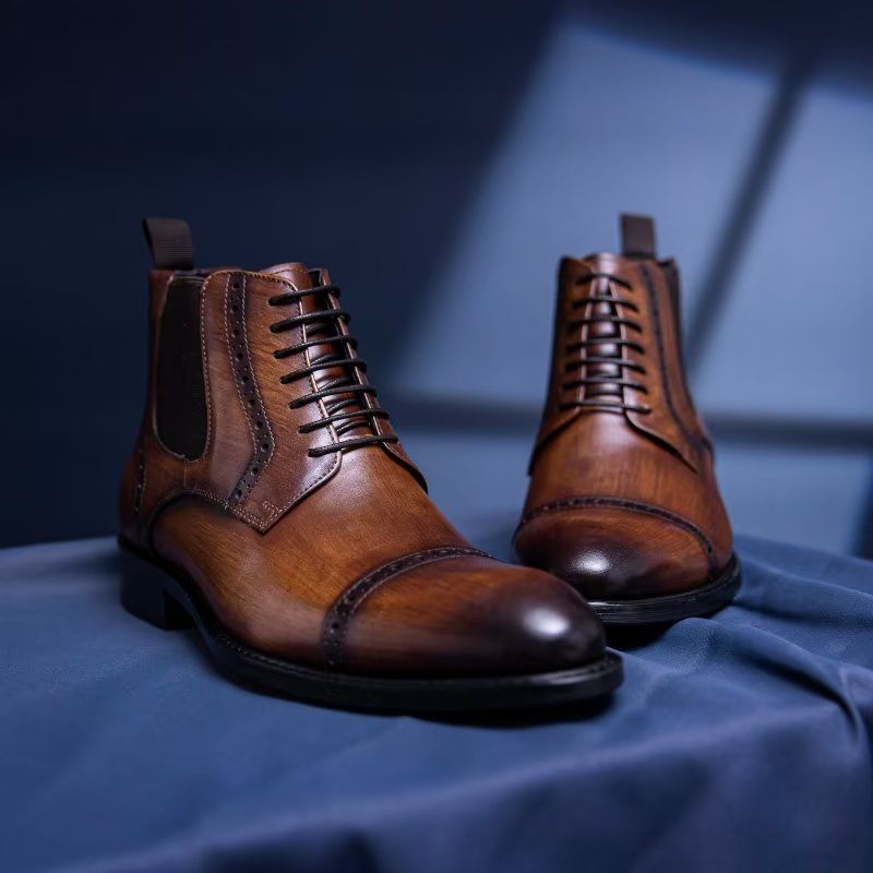 Botas Masculinas Com Zíper Forrado Pele Luxo - Café