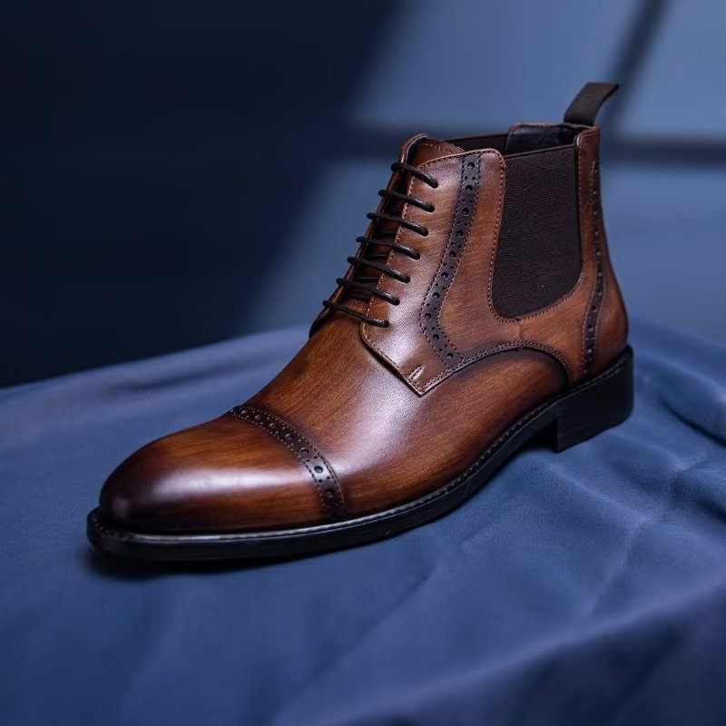 Botas Masculinas Com Zíper Forrado Pele Luxo - Café