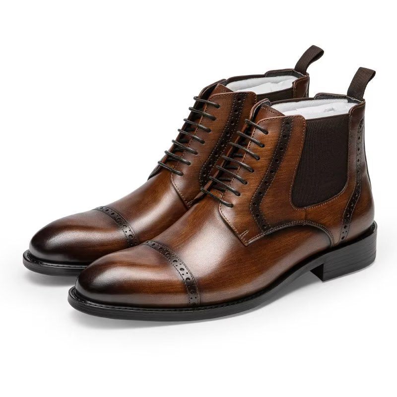 Botas Masculinas Com Zíper Forrado Pele Luxo - Café