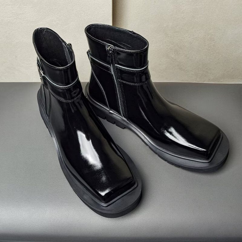 Botas Masculinas Com Zíper No Tornozelo - Preto