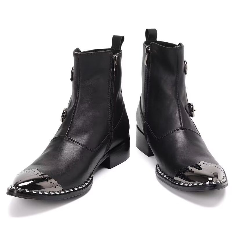 Botas Masculinas Com Zíper Tornozelo Calçado Elegante Essencial - Preto