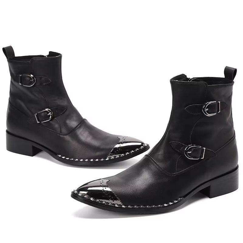 Botas Masculinas Com Zíper Tornozelo Calçado Elegante Essencial - Preto