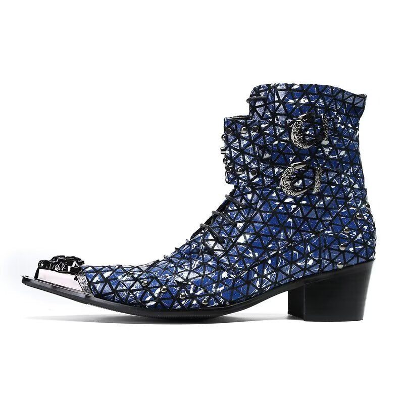 Botas Masculinas Contemporâneas Com Bico Fino -  Azul