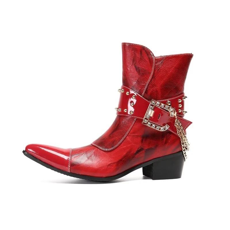 Botas Masculinas Couro Chamativo E Chique - Vermelho