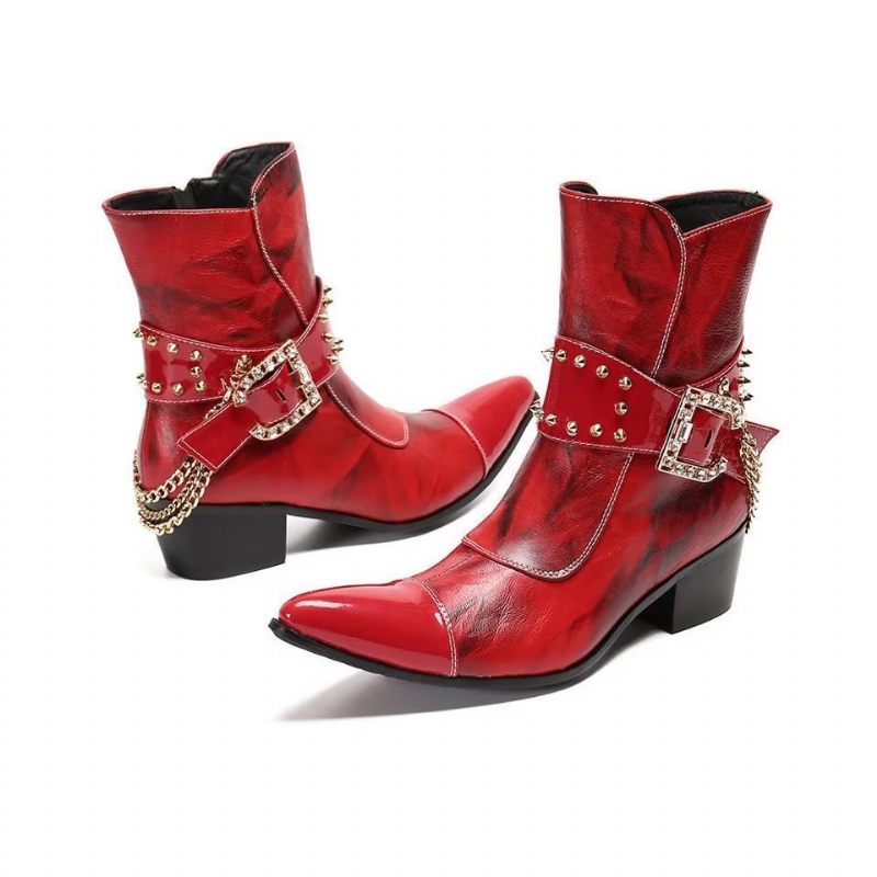 Botas Masculinas Couro Chamativo E Chique - Vermelho