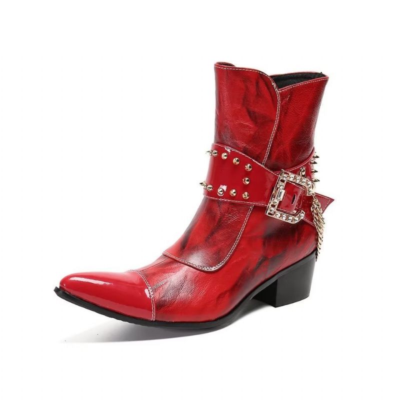 Botas Masculinas Couro Chamativo E Chique - Vermelho