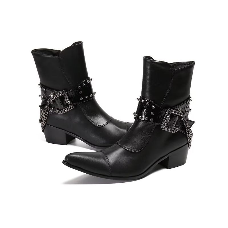 Botas Masculinas Couro Chamativo E Chique - Preto