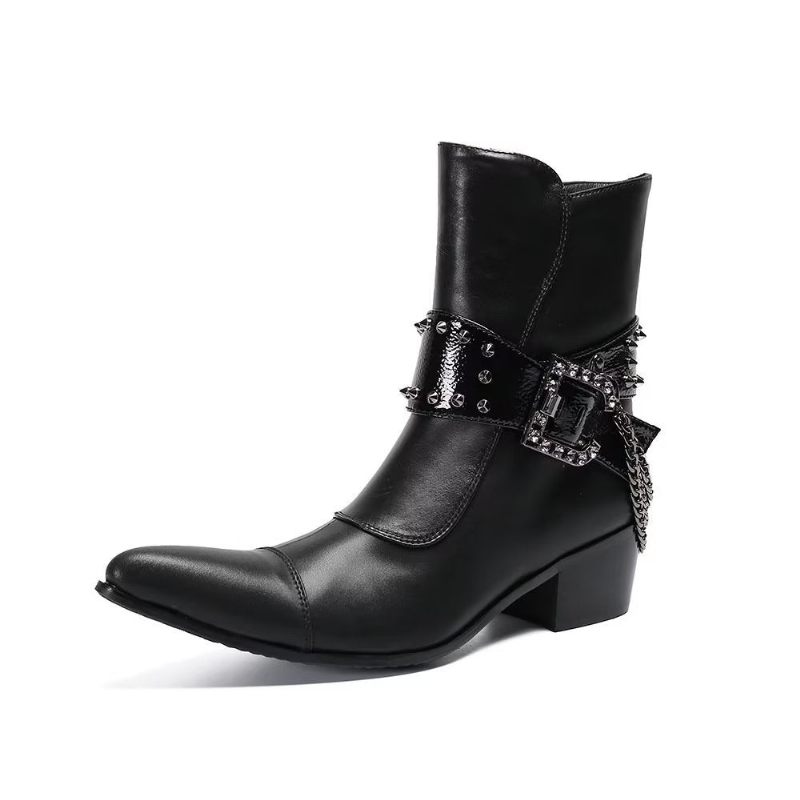 Botas Masculinas Couro Chamativo E Chique - Preto