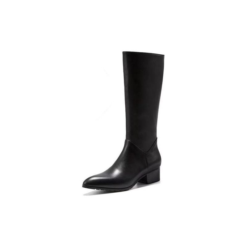 Botas Masculinas Couro Chique Com Bico Fino E Salto Alto - Preto