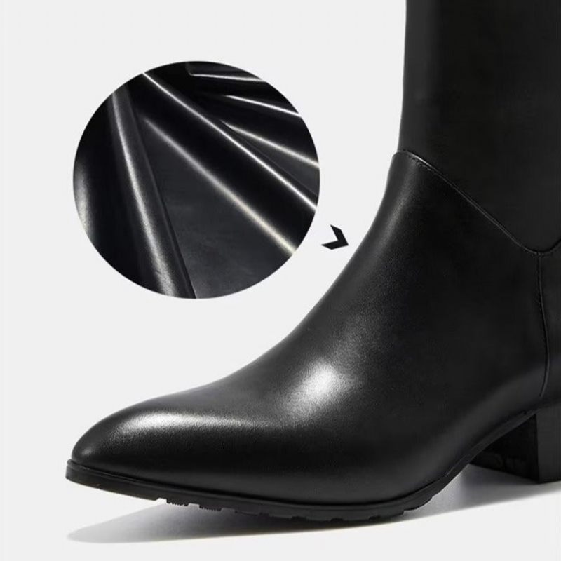 Botas Masculinas Couro Chique Com Bico Fino E Salto Alto - Preto