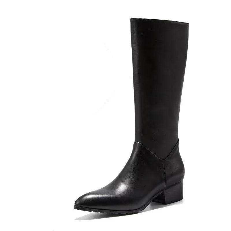 Botas Masculinas Couro Chique Com Bico Fino E Salto Alto - Preto