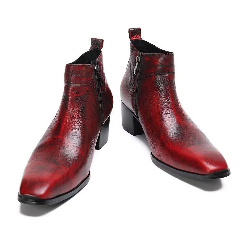 Botas Masculinas Couro Chique Com Bico Quadrado - Vermelho