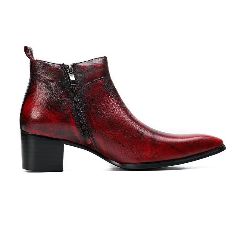 Botas Masculinas Couro Chique Com Bico Quadrado - Vermelho