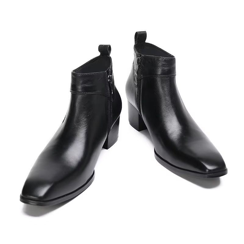 Botas Masculinas Couro Chique Com Bico Quadrado - Preto