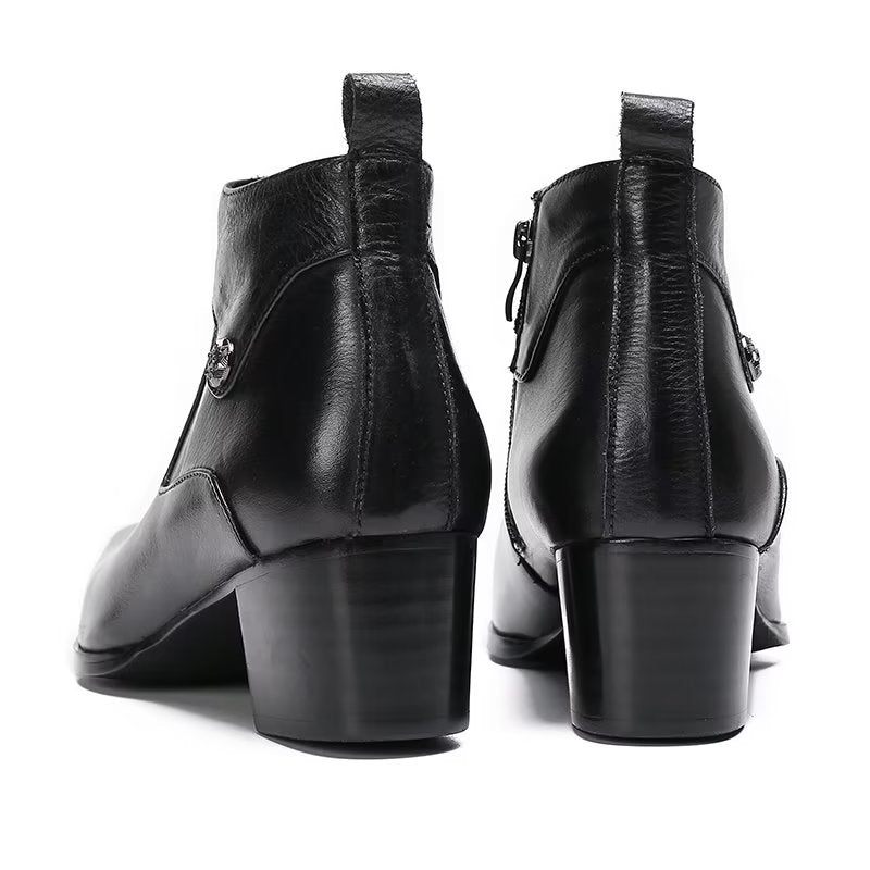 Botas Masculinas Couro Chique Com Bico Quadrado - Preto