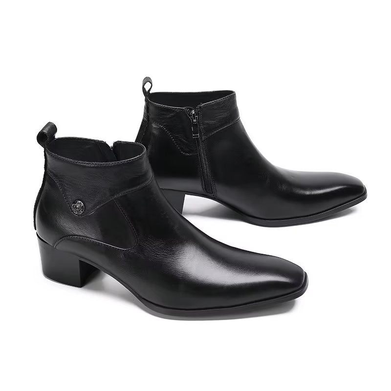 Botas Masculinas Couro Chique Com Bico Quadrado - Preto