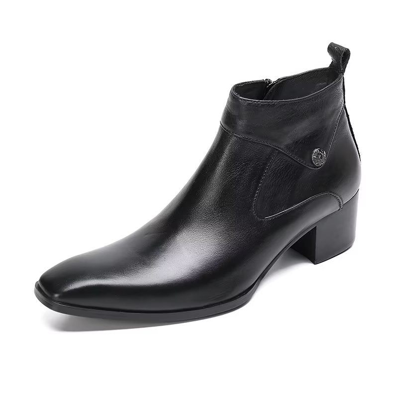 Botas Masculinas Couro Chique Com Bico Quadrado - Preto