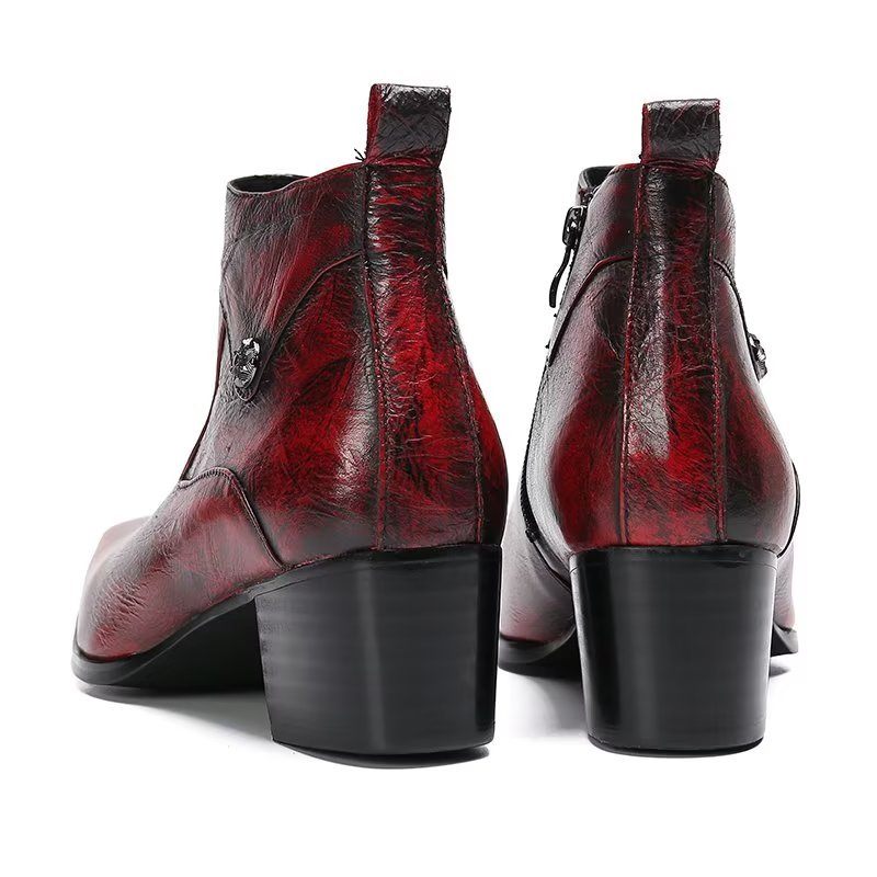 Botas Masculinas Couro Chique Com Bico Quadrado - Vermelho