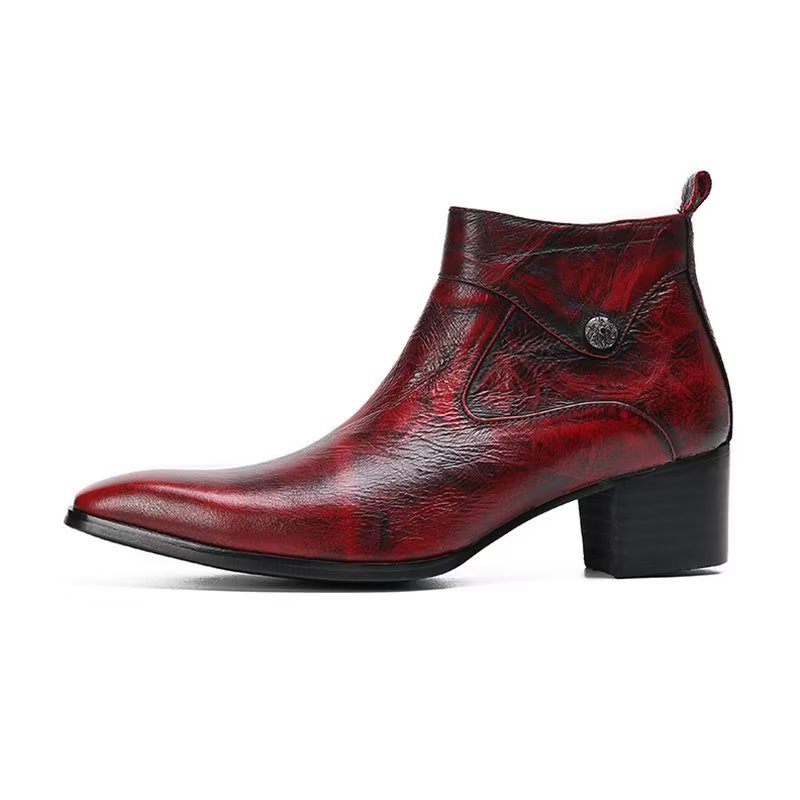 Botas Masculinas Couro Chique Com Bico Quadrado - Vermelho