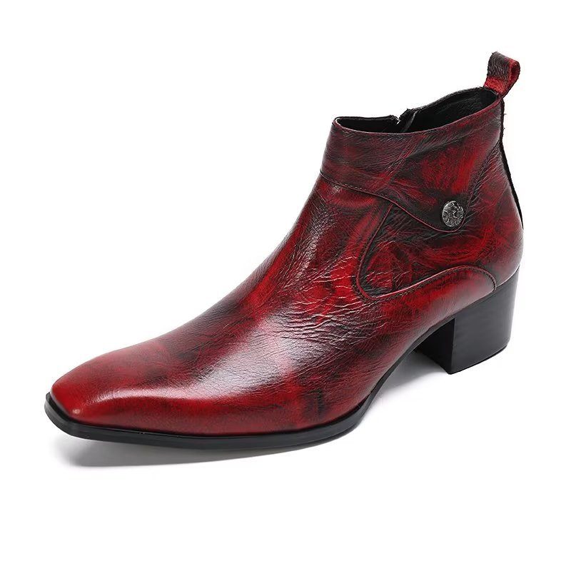 Botas Masculinas Couro Chique Com Bico Quadrado - Vermelho