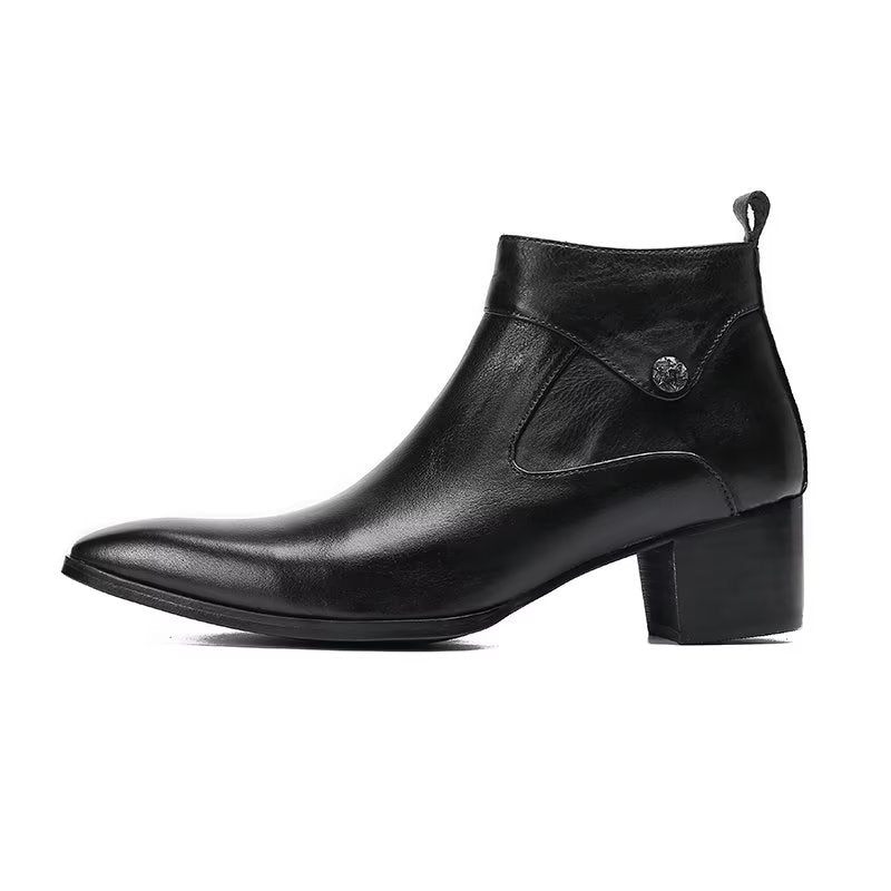 Botas Masculinas Couro Chique Com Bico Quadrado - Preto