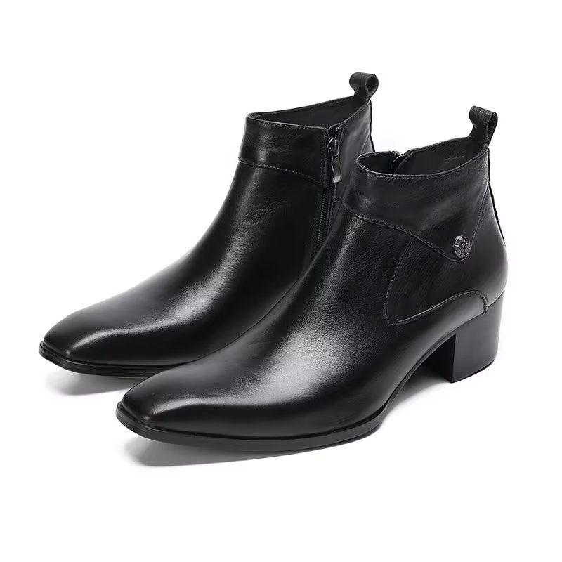 Botas Masculinas Couro Chique Com Bico Quadrado - Preto