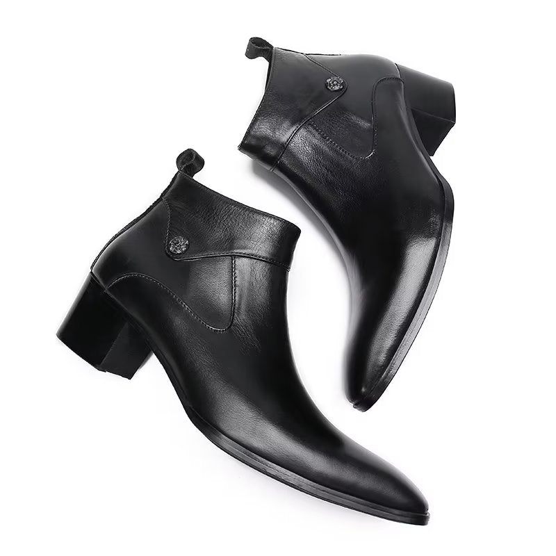 Botas Masculinas Couro Chique Com Bico Quadrado - Preto