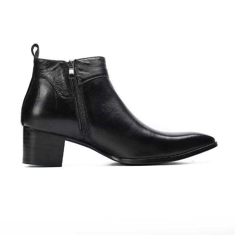 Botas Masculinas Couro Chique Com Bico Quadrado - Preto