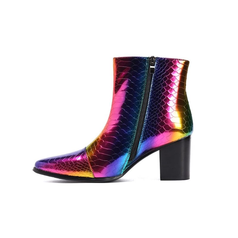 Botas Masculinas Couro Cobra Com Salto Alto E Mocassins - Multicolorido