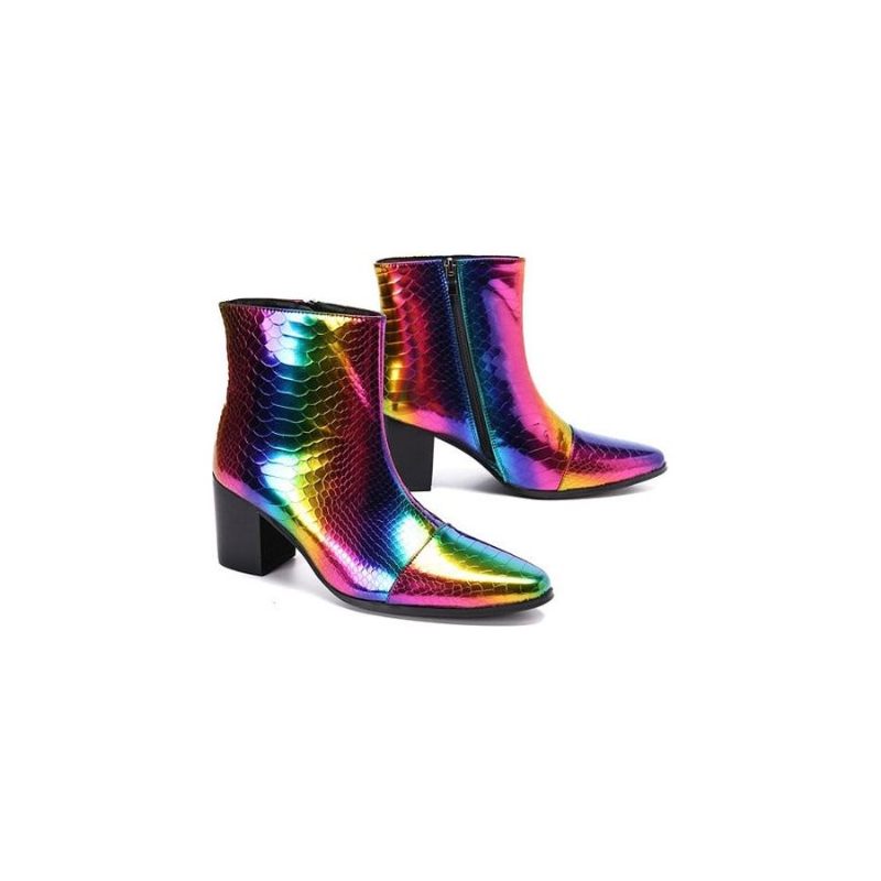 Botas Masculinas Couro Cobra Com Salto Alto E Mocassins - Multicolorido