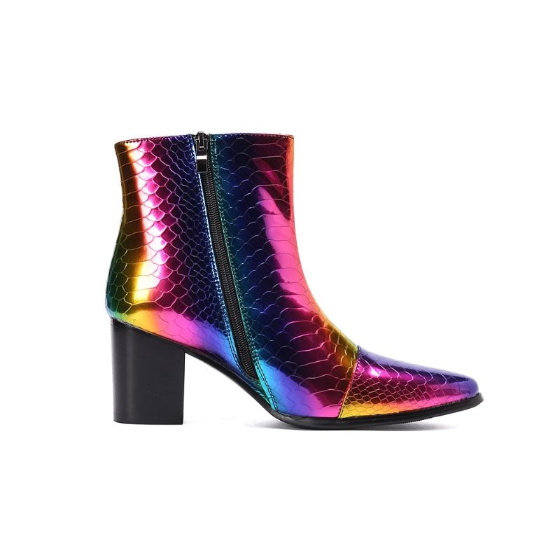 Botas Masculinas Couro Cobra Com Salto Alto E Mocassins - Multicolorido