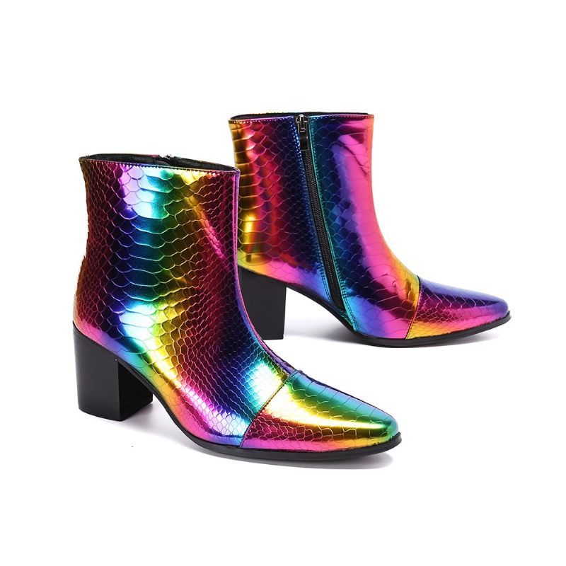 Botas Masculinas Couro Cobra Com Salto Alto E Mocassins - Multicolorido