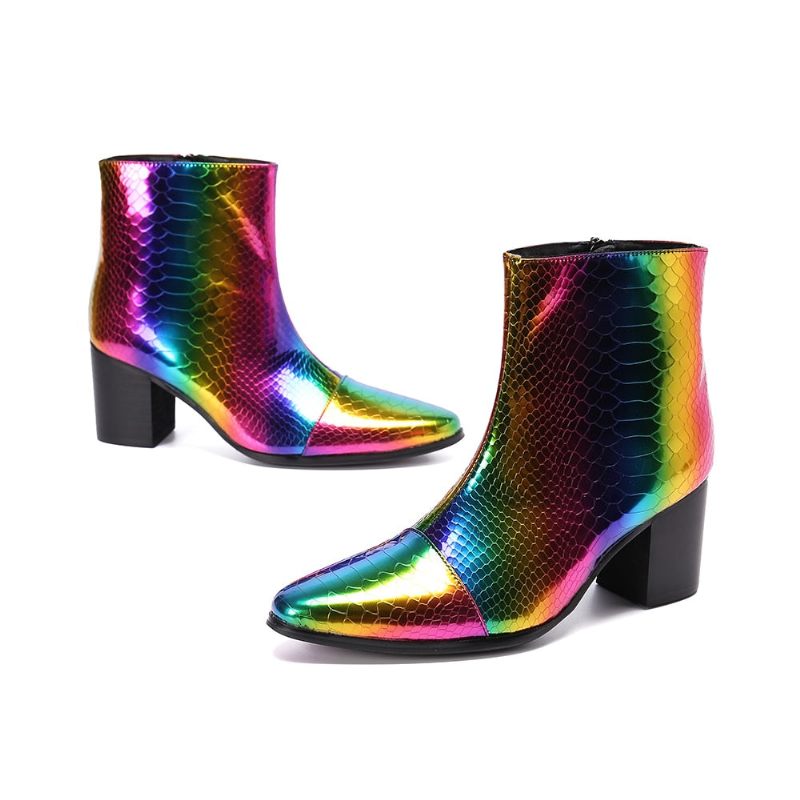 Botas Masculinas Couro Cobra Com Salto Alto E Mocassins - Multicolorido