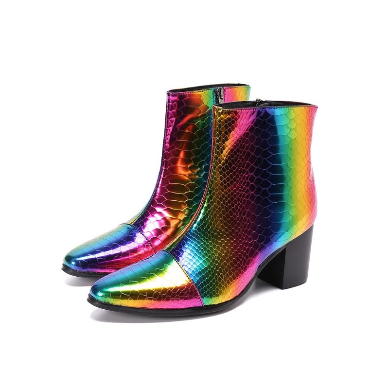 Botas Masculinas Couro Cobra Com Salto Alto E Mocassins - Multicolorido