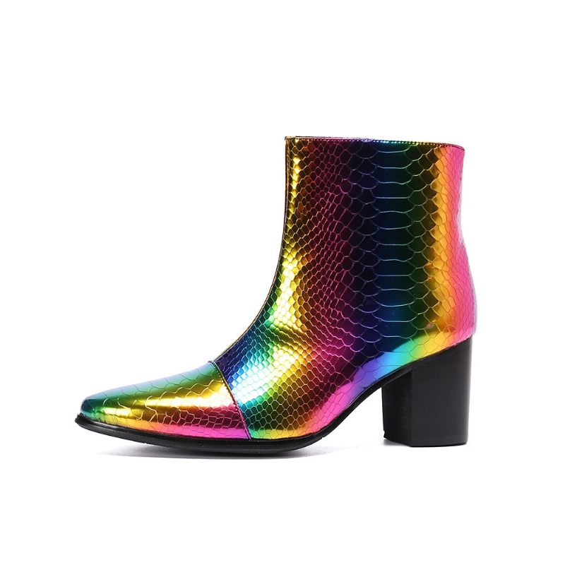 Botas Masculinas Couro Cobra Com Salto Alto E Mocassins - Multicolorido