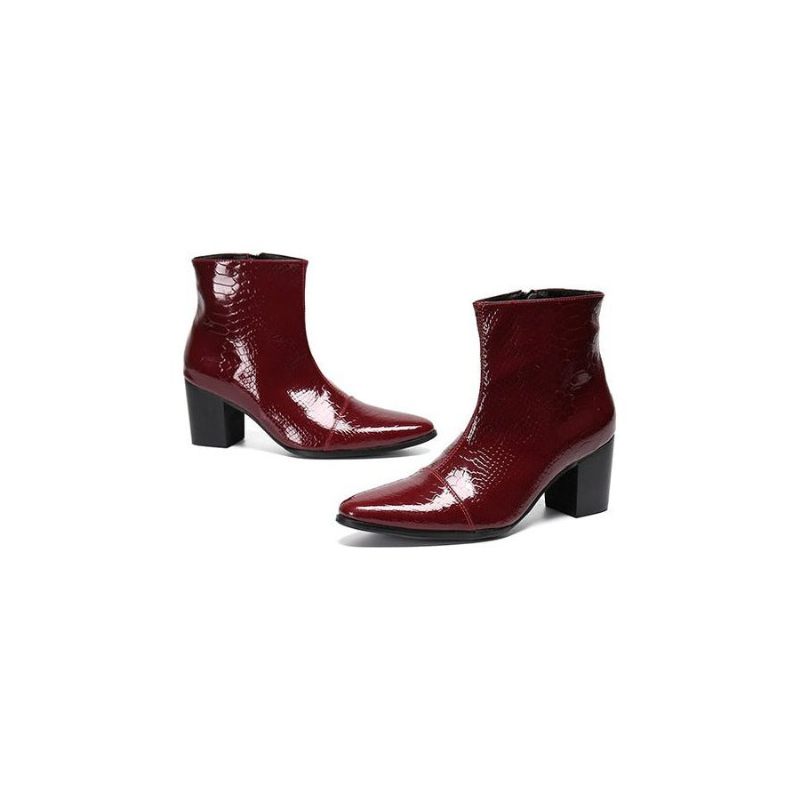 Botas Masculinas Couro Cobra Com Salto Alto E Mocassins - Vermelho