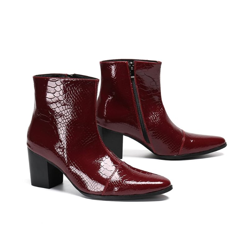 Botas Masculinas Couro Cobra Com Salto Alto E Mocassins - Vermelho