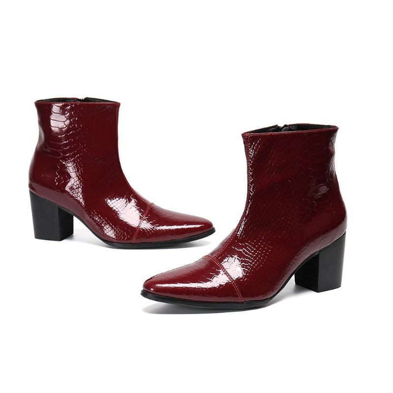 Botas Masculinas Couro Cobra Com Salto Alto E Mocassins - Vermelho