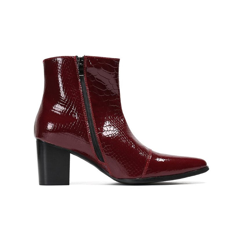 Botas Masculinas Couro Cobra Com Salto Alto E Mocassins - Vermelho